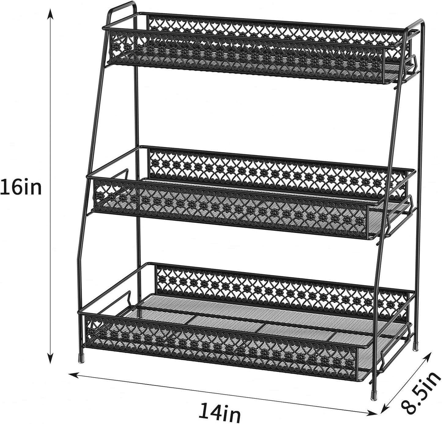 Vintage 3 Tier Spice Rack Organizer for Kitchen Counter, Bathroom Counter Organizer, 3 Tier Bathroom Counter Organizer for Spices Makeup Perfumes, Retro Countertop Organizer
