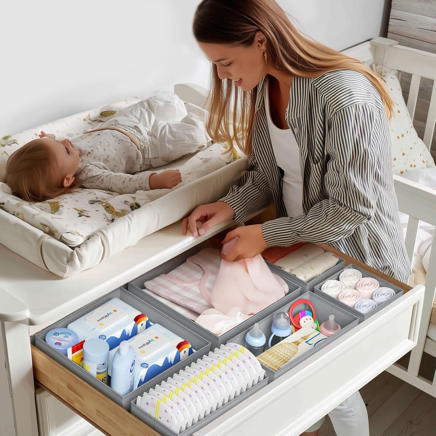 DIMJ Drawer Organizer Clothes Storage - 20 Pack Baby Dresser Organizer for Nursery, Foldable Closet Drawer Organizer Bins for Bedroom Organization, Fabric Storage Dividers for Socks, Underwears, Bras