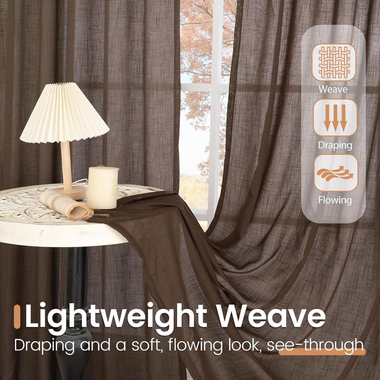 BGment Linen Short Curtains 40 Inch Length for Window, Brown Small Semi Sheer Drapes for Kitchen Cafe Over Sink Bathroom Decor Lightweight Country Textured Rod Pocket, 2 Panels Set, Each 30 Inch Wide