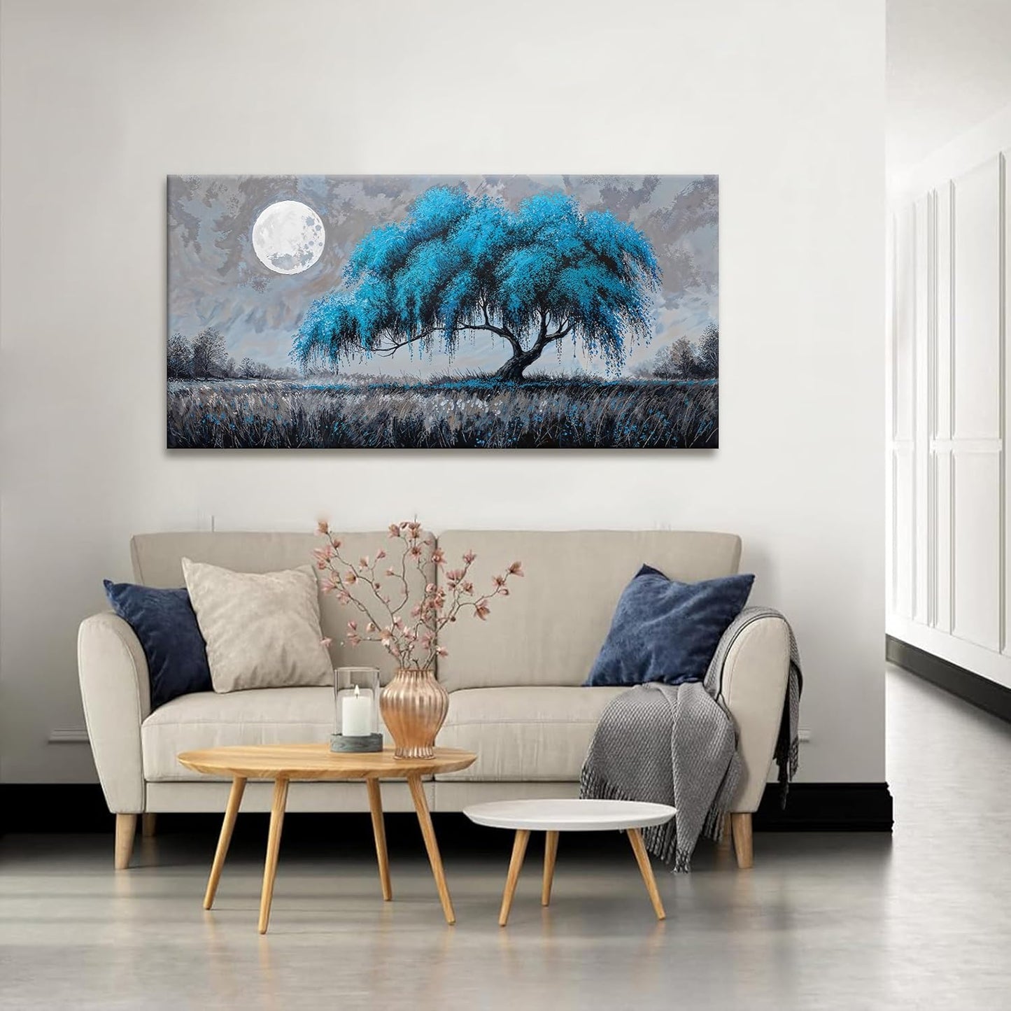 Canvas Wall Art Prints Decor Blue Tree Of Life Wall Art Decor Modern Artwork Ready To Hang Modern Wall Art For Living Room Bedroom Kitchen Office Canvas Prints 24x48 Inch