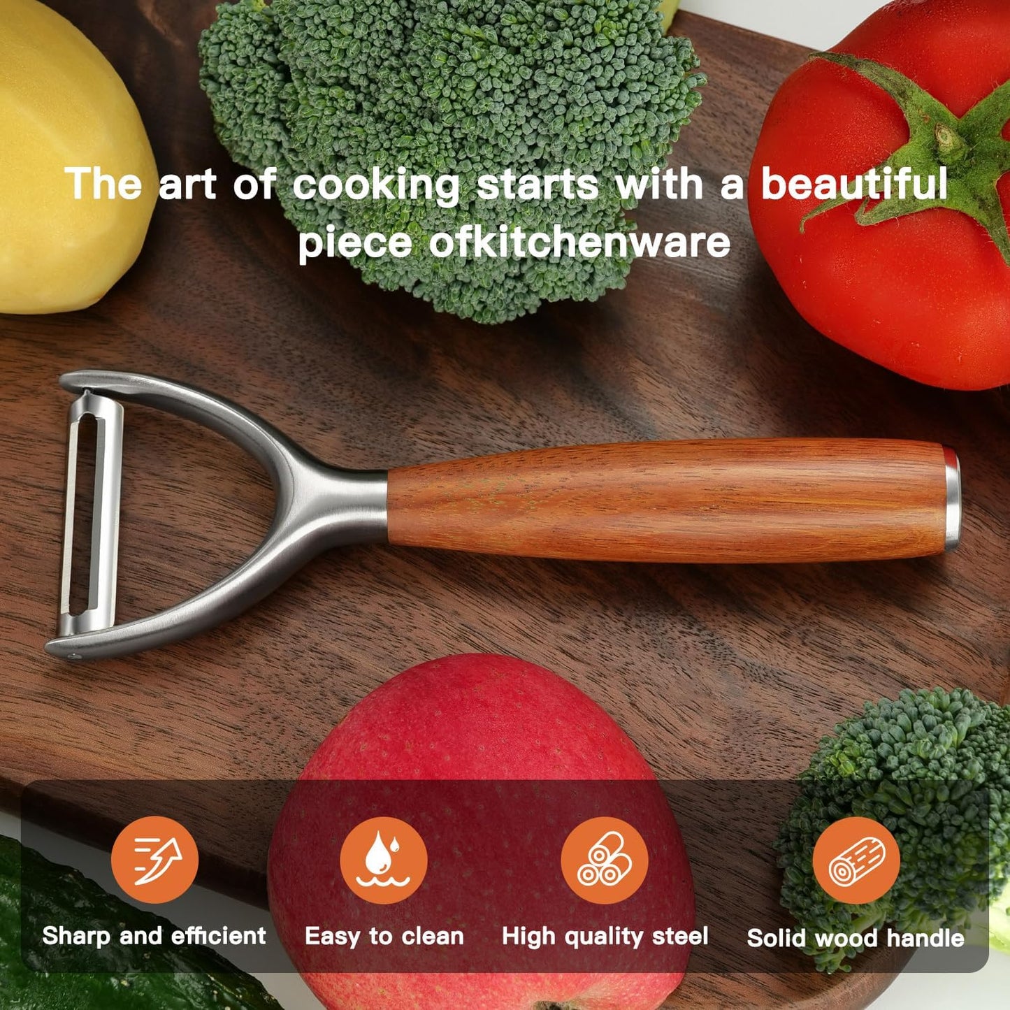Premium Y Type 304 Stainless Steel Multifunctional Kitchen Peeler Real Wood Handle Ultra Sharp Blade Vegetable Potato Apple(Boluoge)