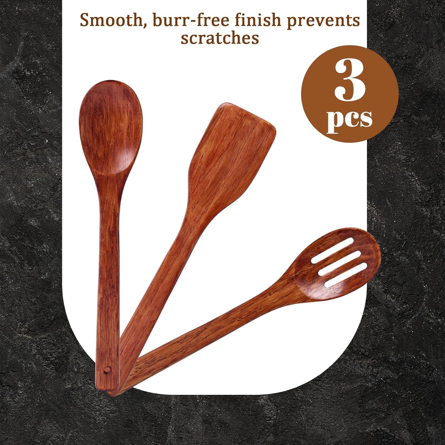 HANSGO Wooden Spoons for Cooking, 3PCS Wooden Kitchen Utensil Set, Wood Spatula Set for Stirring Frying Mixing Sauteing, Best Housewarming Gifts, 12inch