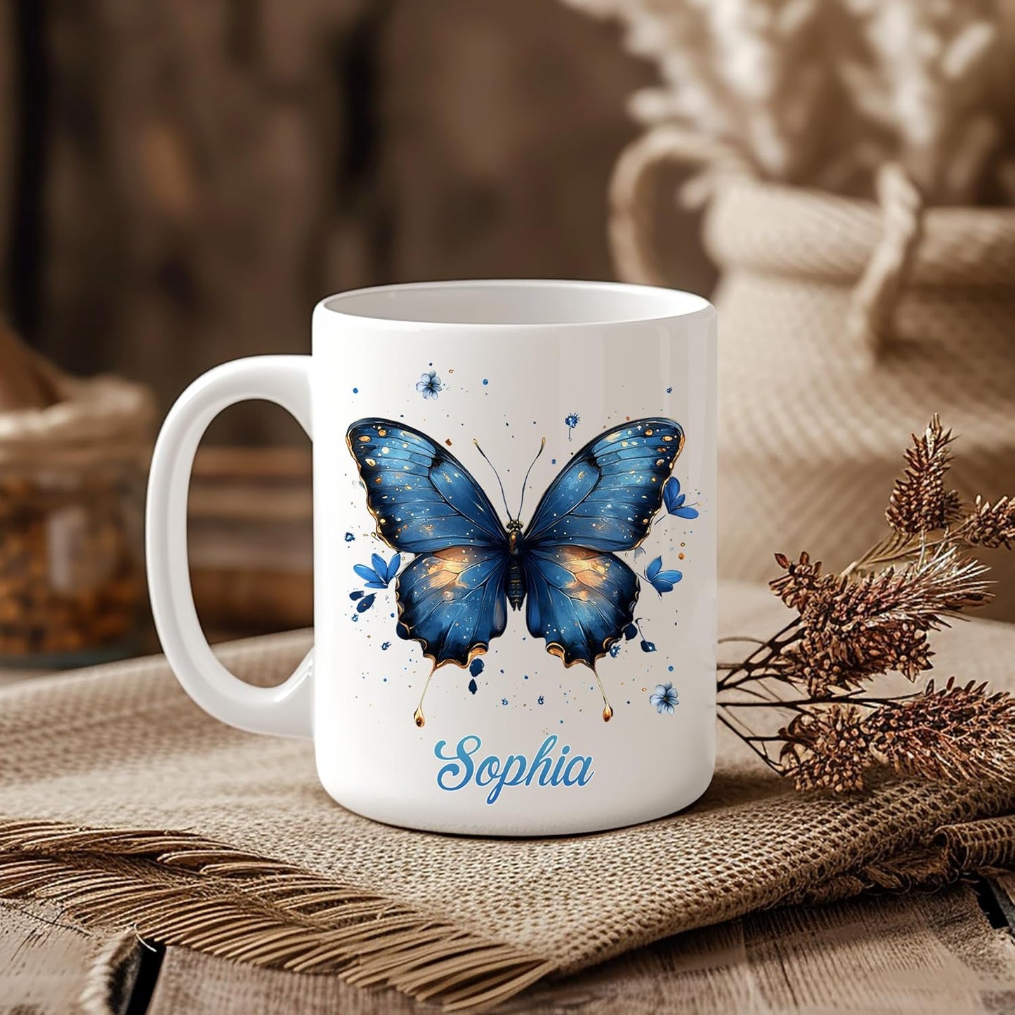 Hyturtle Personalized Blue Butterfly Christian Mug - Christian Gifts For Women - Religious Gifts For Her On Birthday - Bible Verse Present On Mother Day - Custom Coffee Cup Ceramic Mug 11 Oz 15 Oz