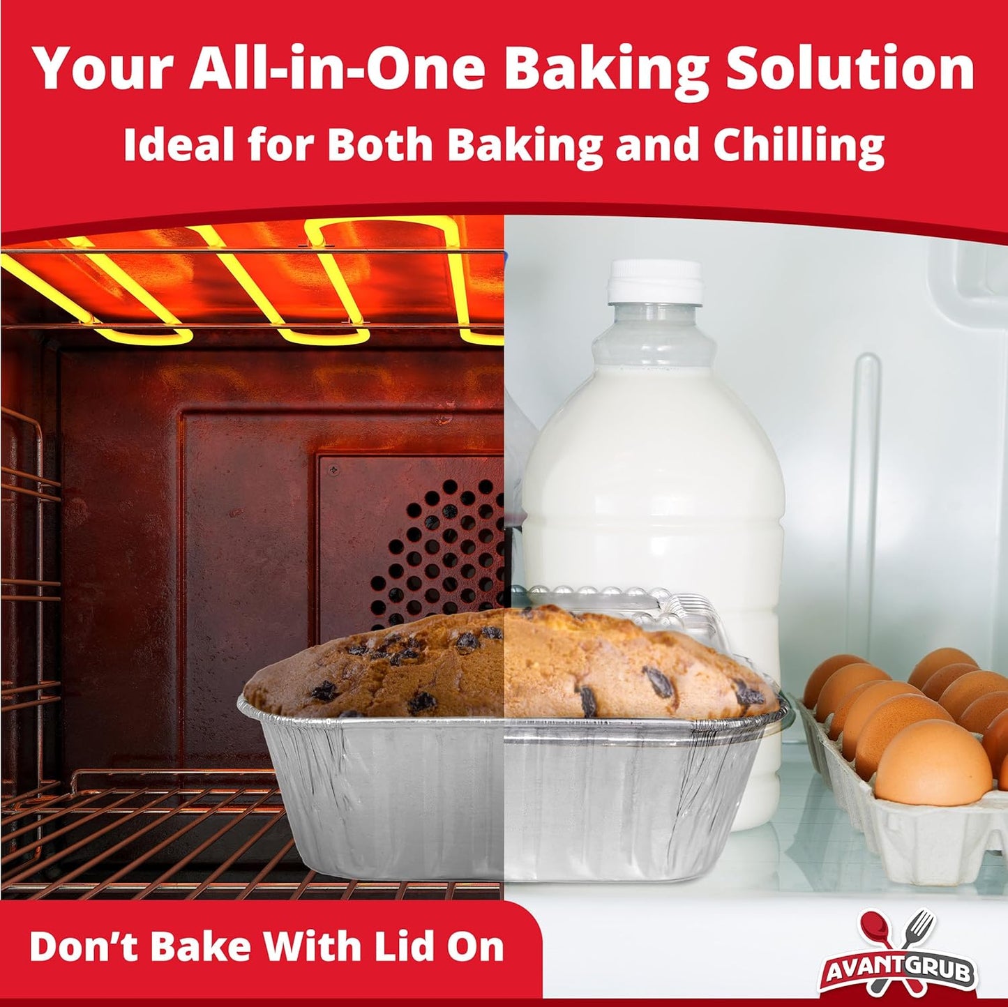 Avant Grub Baking Pan Chef-Grade Quality Extra Thick BPA-Free 6 x 3.75in Tin Loaf Pans w/Lids 25 Pk. Best Disposable Bakeable 1Lb Aluminum Foil Pan for Baking Bread, Small Meatloaf, Lemon Bundt Cake.