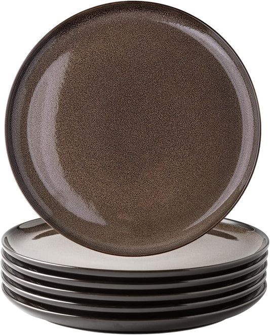 LERATIO Ceramic Dinner Plates Set of 6, 10.5 Inch Reactive Glaze Porcelain Plates, Modern Shape Dinnerware Dishes Set for Kitchen,Microwave&Dishwasher&Oven Safe, Scratch Resistant-Chestnut
