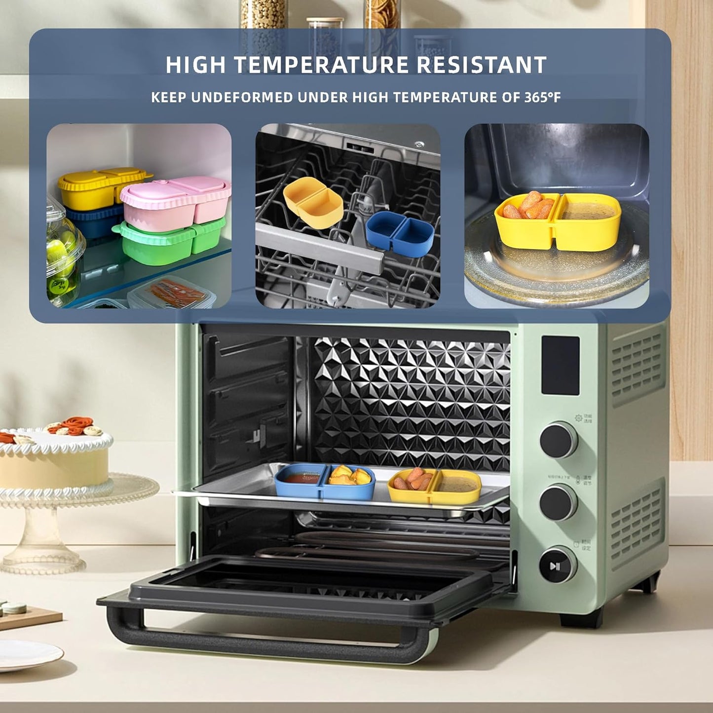 MACTANO 8.5 OZ Silicone Snack Container, 4 Sets Double Compartment Reusable Snack Box with Lids for Sauce