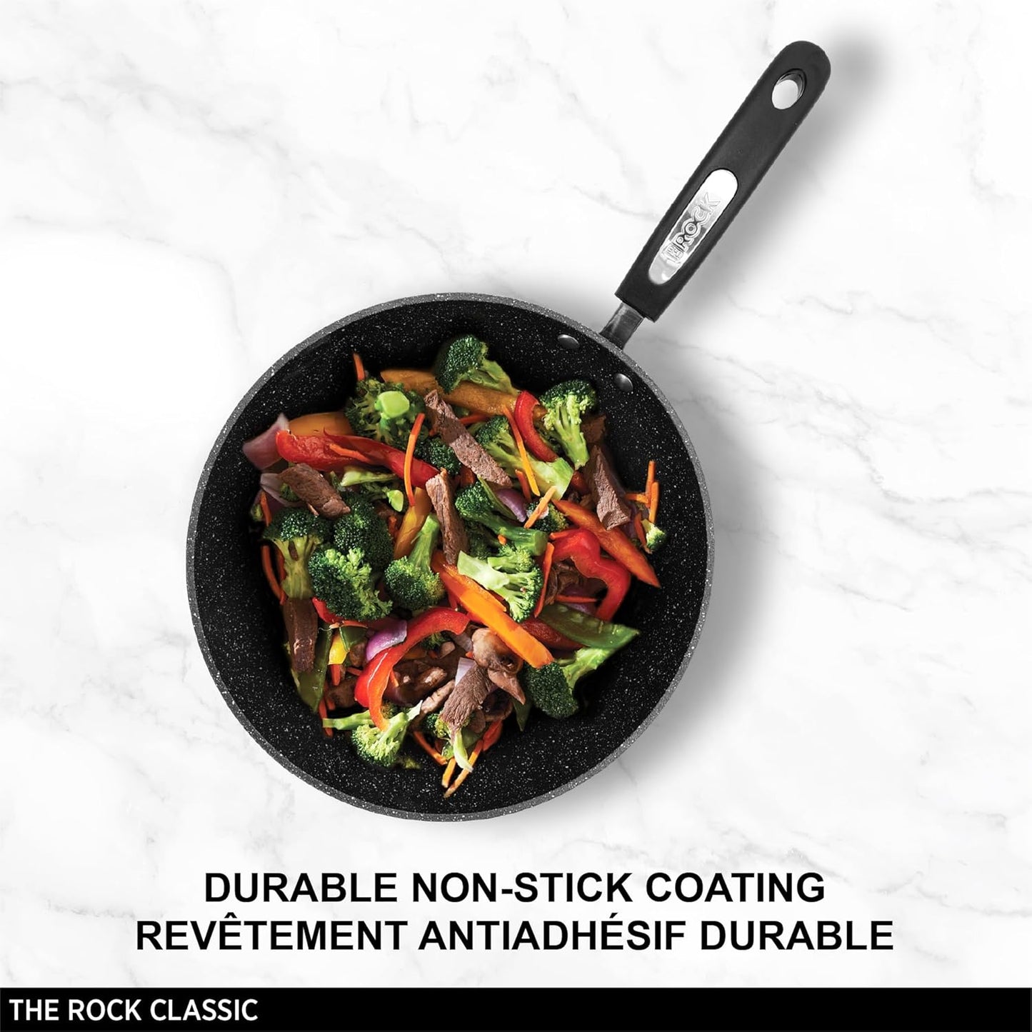 Starfrit The Rock 11'' (28cm) Non-Stick Stir Fry Pan - Durable Forged Aluminum - Oven Safe - PFOA Free - Easy to Clean - Black