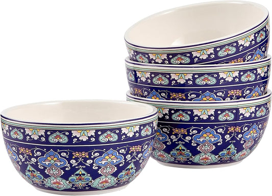 Bico Mandala Kaleidoscope Cereal Bowls Set of 4, 26 oz Deep Ceramic Soup Bowls for Cereal, Salad, Noodles, Kitchen, Microwave and Dishwasher Safe, Gift for Housewarming and Thanksgiving