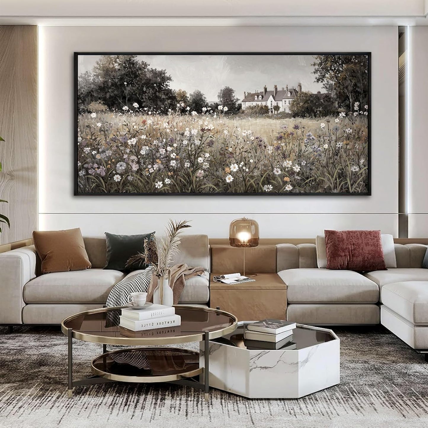 yiijeah Extra Large Wall Art - Large Pictures for Living Room Oversize Horizontal Artowrk for Wall Big Paintings Canvas Vintage Floral Neutral Picture Artwork for Home Bedroom Huge wall Decor