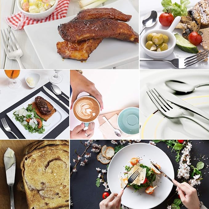 45-Piece Flatware Sets, Silverware Set for 8, Durable Stainless Steel Tableware in Ergonomic Design Size and Weight, Kitchen Utensils Set with Steak Knives, Rust-proof, Dishwasher Safe