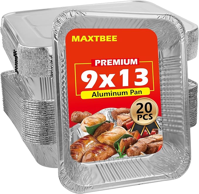 9x13 Aluminum Foil Pans with Lid, 20 Pack Disposable Trays Half Size Heavy Duty Tin Pans Deep Food Containers For Cooking, Meal Prep, Baking, Roasting, Chafing, Heating or Steam Table