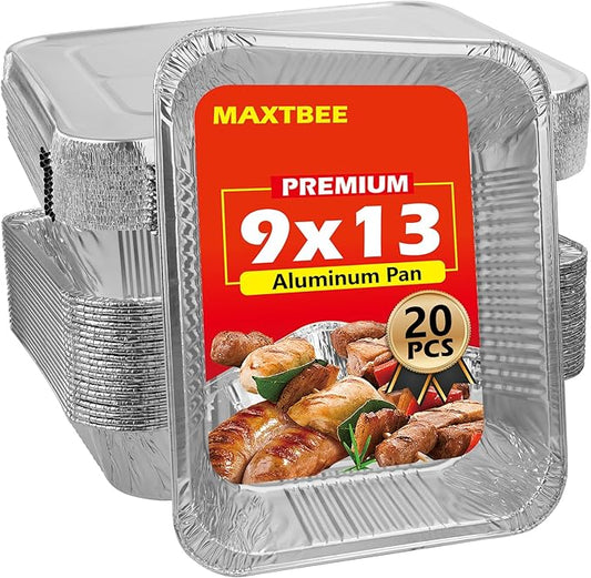 9x13 Aluminum Foil Pans with Lid, 20 Pack Disposable Trays Half Size Heavy Duty Tin Pans Deep Food Containers For Cooking, Meal Prep, Baking, Roasting, Chafing, Heating or Steam Table