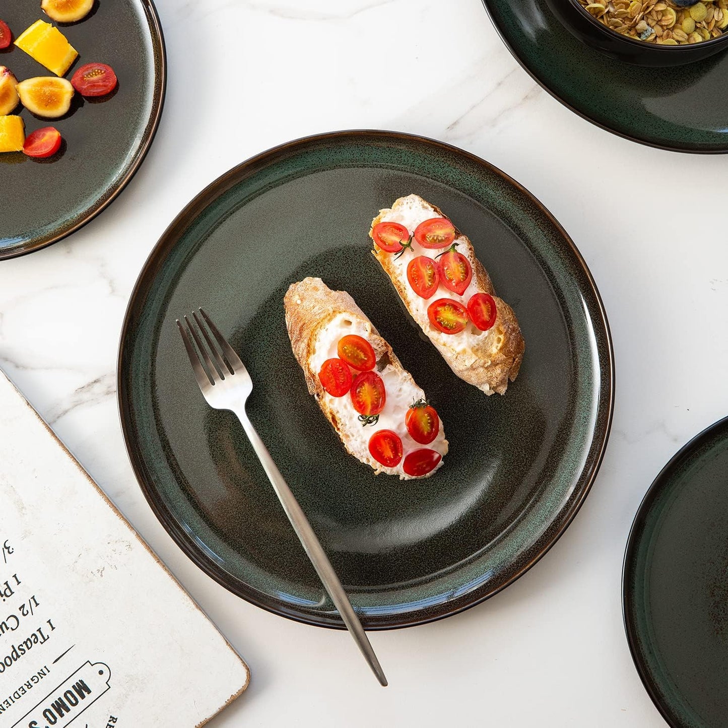 LERATIO Ceramic Plates Set of 6, 8.5 Inch Reactive Glaze Light Weight Porcelain Salad Plates,Modern Shape Dinnerware Dishes Set for Kitchen,Microwave&Dishwasher&Oven Safe,Resistant-Green