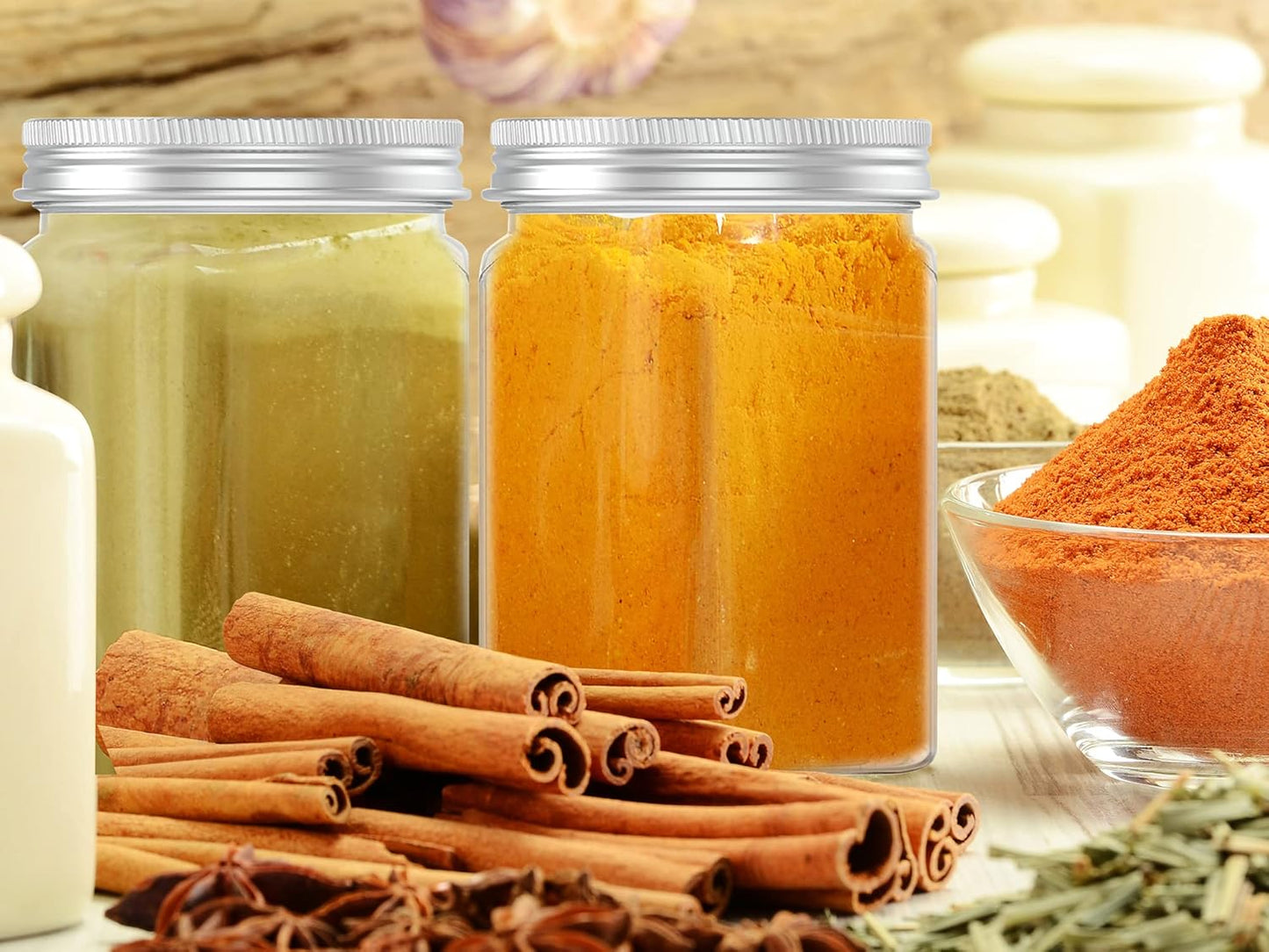 24 Oz Clear Plastic Jars 720mL Plastic Containers Reusable Empty Storage Jars with Lid for Household and Kitchen Organizing, 2 Pack