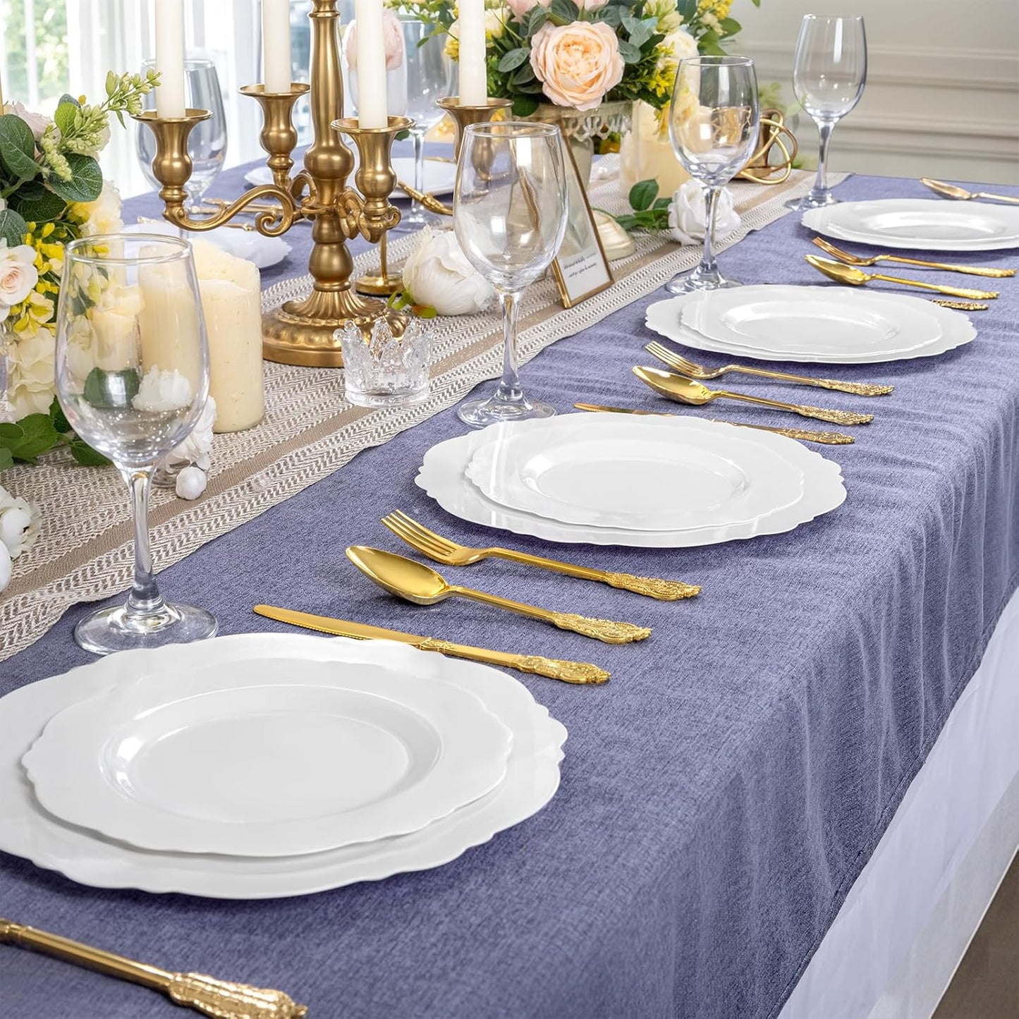 WDF 60pcs White Plastic Dessert Plates -7.5inch Baroque White Disposable Appetizer/Small Cake/Salad Plates- for Upscale Parties & Wedding