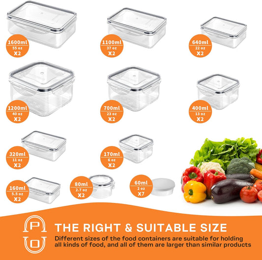 54 PCS Food Storage Containers with Lids Airtight (27 Lids &27 Containers) Leakproof Meal-Prep Kitchen Organization,Reusable Containers for Food Plastic Microwave/Dishwasher Safe with Labels & Pen