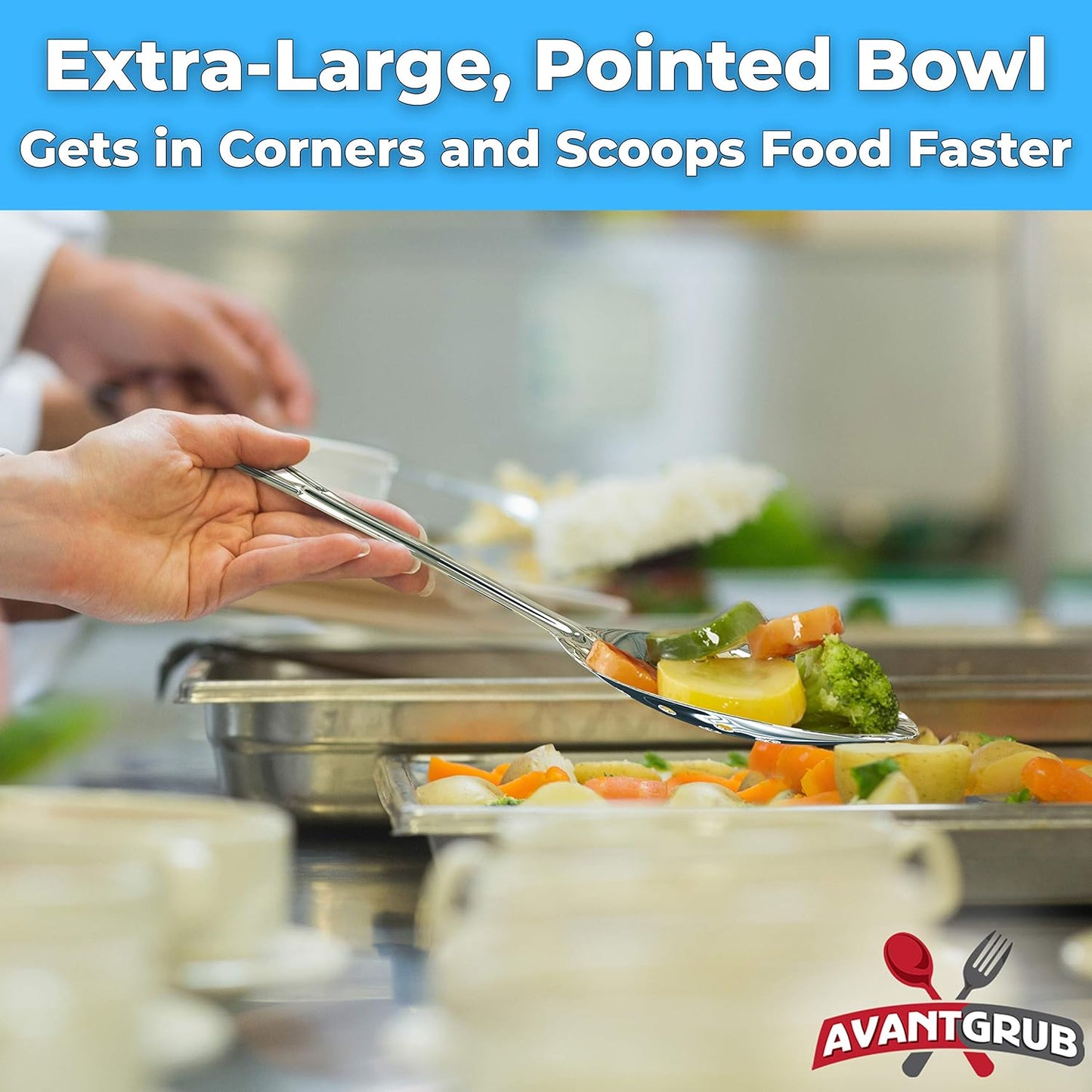 Super Strong, Ergonomic 11 in Serving Spoon 3 Pk. Big, Stainless Steel Spoons for Cooking, Baking, Stirring and Basting. Best Kitchen Flatware for Buffet and Banquet Service in Restaurants and at Home