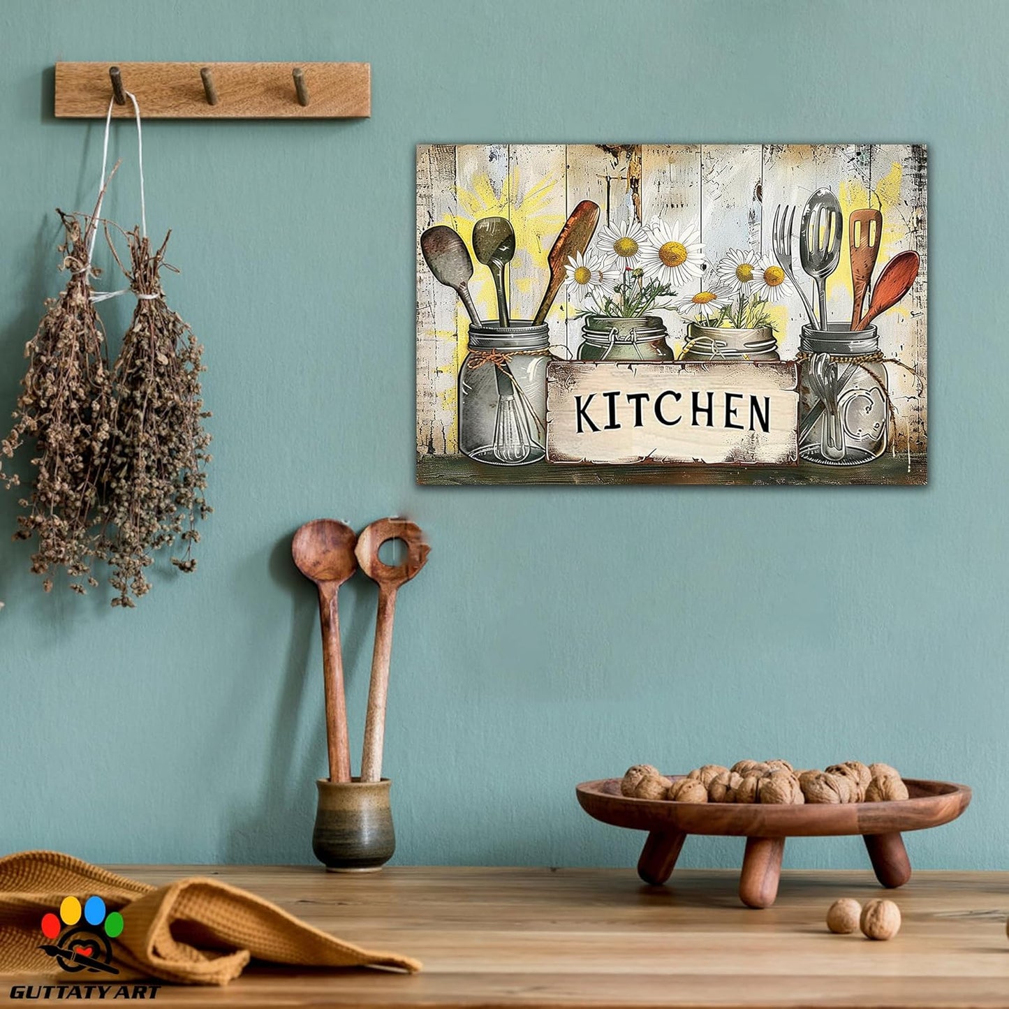 GUTTATY Kitchen Pictures Wall Decor, Farmhouse Wall Art Decor Graffiti Style Kitchen for Dinning Room Restaurant Decor, Mother's Day Gift for Grandma Mom Hanging Artwork 12×18 Inch