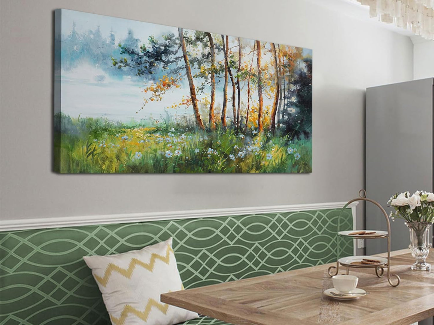 Ardemy Tree Canvas Wall Art Green Forest Pictures Wall Decor Living Room Landscape Textured Nature Paintings Artwork Bedroom Dining Room Kitchen Home Office, 58"x29"