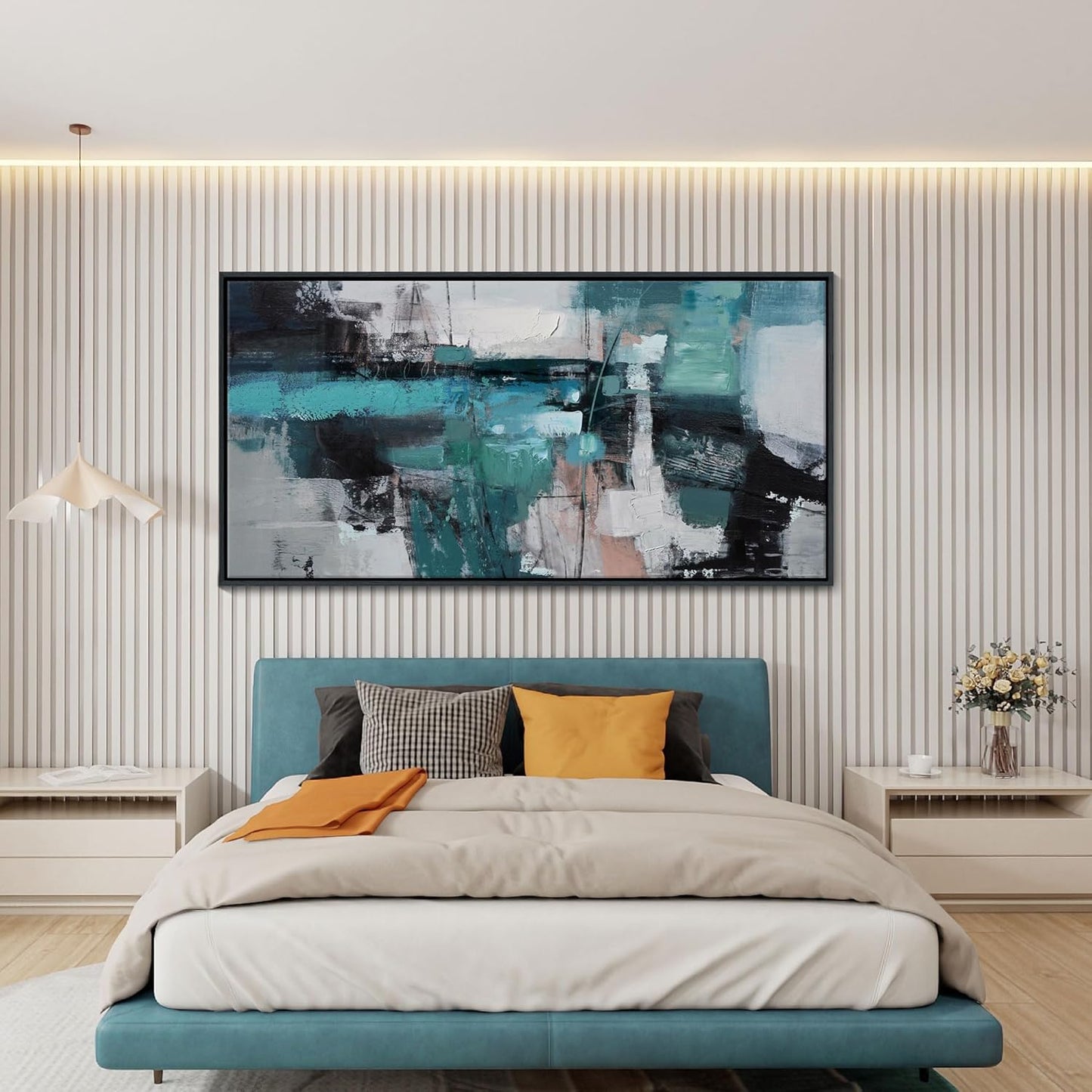 YDYSUNE Teal and Grey Abstract Canvas Wall Art Geometric Turquoise Blue Prints Artwork for Living Room Bedroom Wall Decoration Modern Artwork for Living Room Office Bedroom Home Decoration 29×58IN