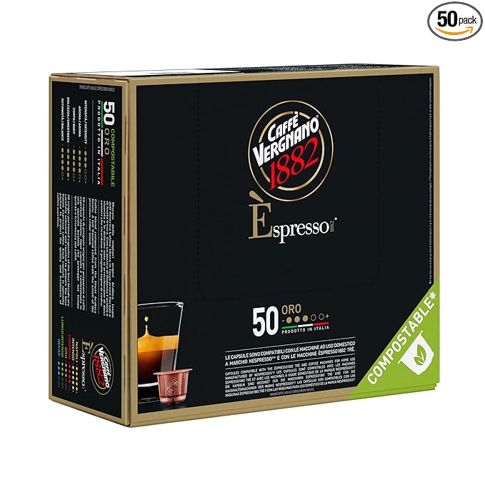 Caffe' Vergnano 1882 Medium Roast Arabica Robusta Espresso Original Line Machine Compatible Capsules, Single-Serve Italian Coffee for Nespresso Machines, Intensity 4/10, Oro, 50 Ct
