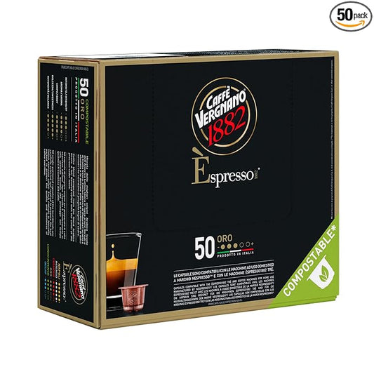 Caffe' Vergnano 1882 Medium Roast Arabica Robusta Espresso Original Line Machine Compatible Capsules, Single-Serve Italian Coffee for Nespresso Machines, Intensity 4/10, Oro, 50 Ct