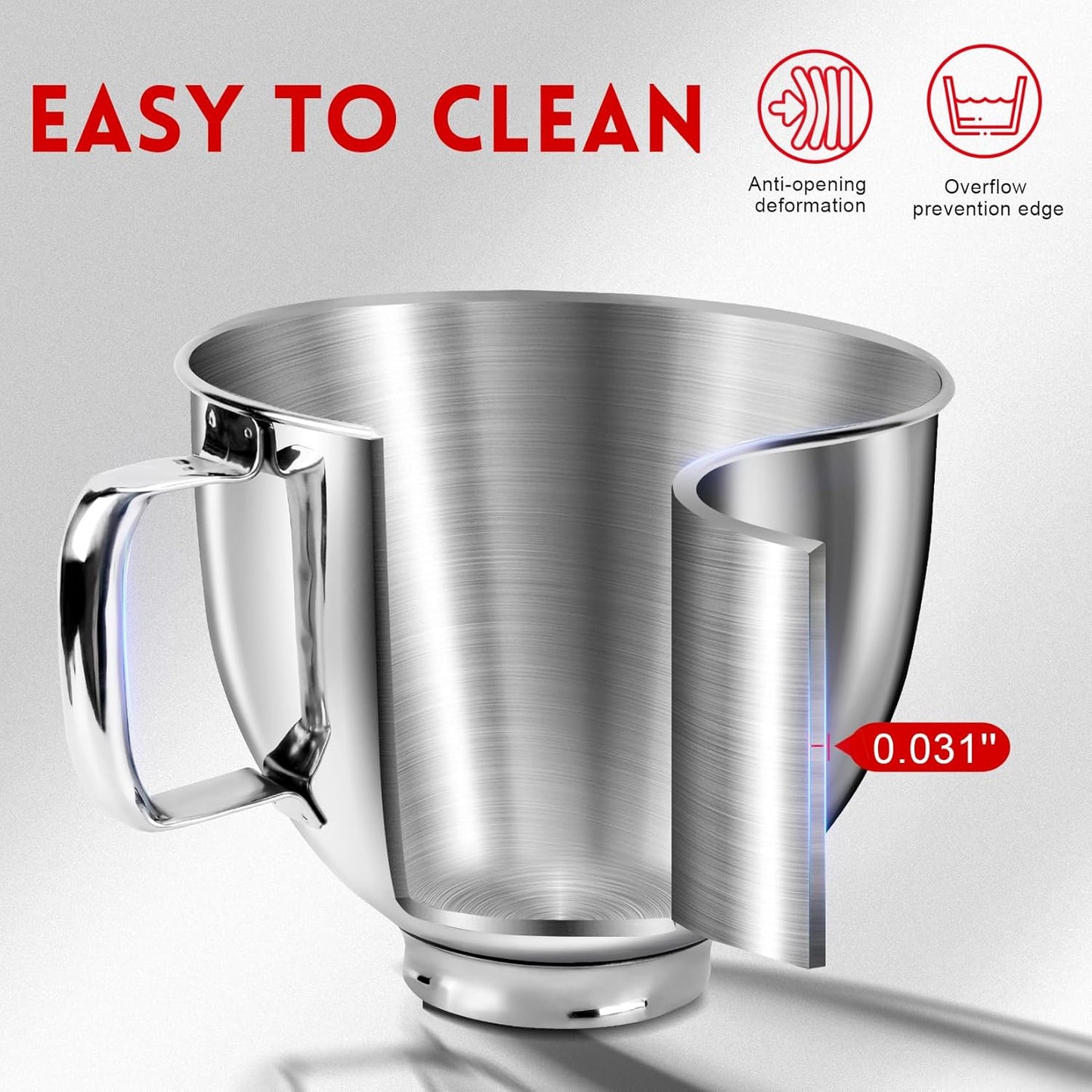 GasSaf 5Quart Mixing Bowl, Stainless Steel Kitchen Mixer Bowls Suitable for Kitchen-aid Series 4.5-5 QT Tilt-Head Mixer