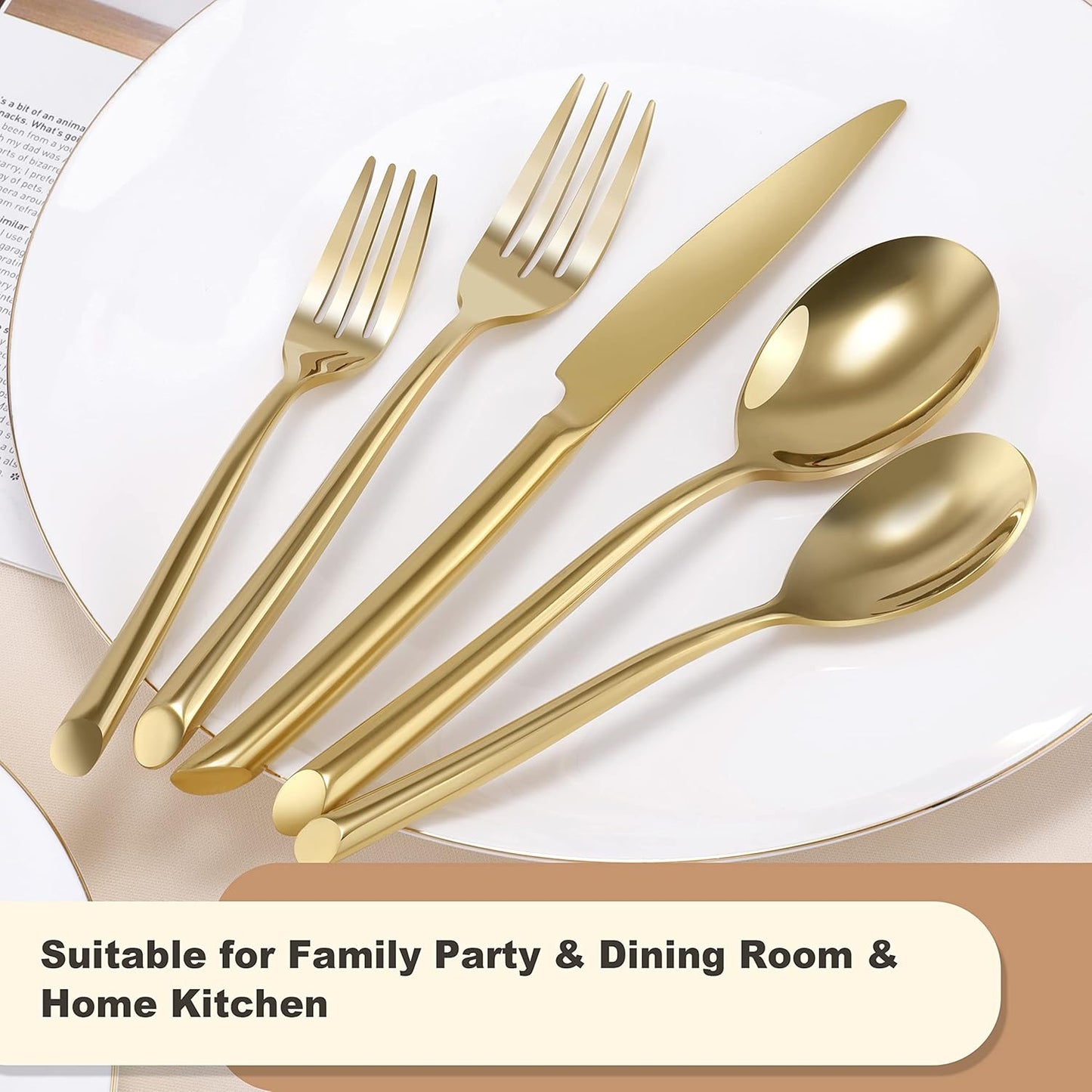 DEACORY Silverware Set Gold Flatware Set Cutlery Set Heavy Stainless Steel Brass Dishwasher Safe Streamlied Handle 20 Pieces Service for 4