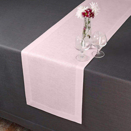 D'Moksha Homes Linen Pastel Pink Table Runner 120 Inches Long - 100% Pure Linen Dining Table Runner 14 x 120 Inch for Fall, Autumn and Halloween - Machine Washable