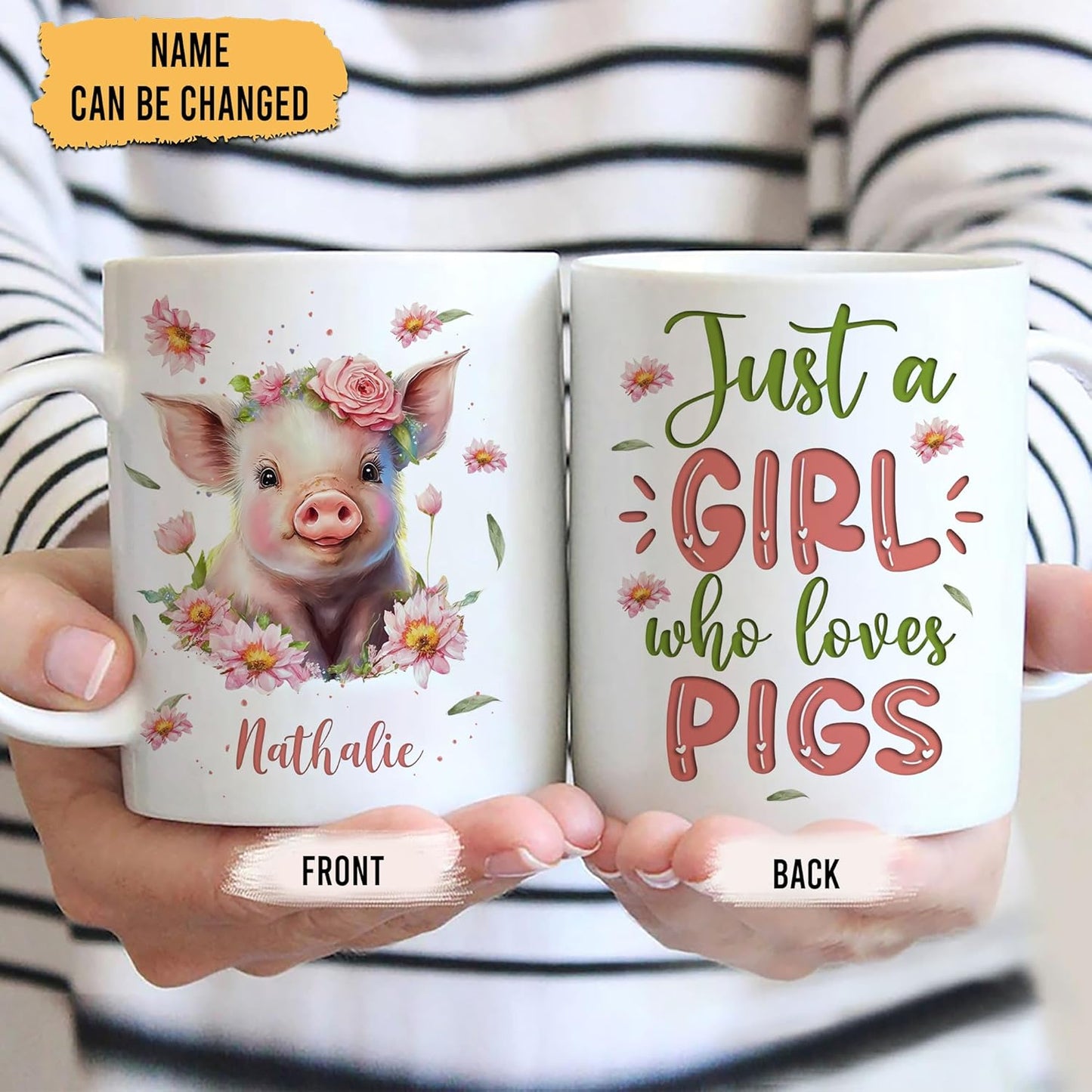 Hyturtle Personalized Gifts Pig Lover - Just A Girl Who Loves Pigs Custom Name Ceramic Coffee Mug Cup 11oz - Idea Cute Farm Animal Lover Gifts For Women, Girl Daughter On Birthday, Christmas