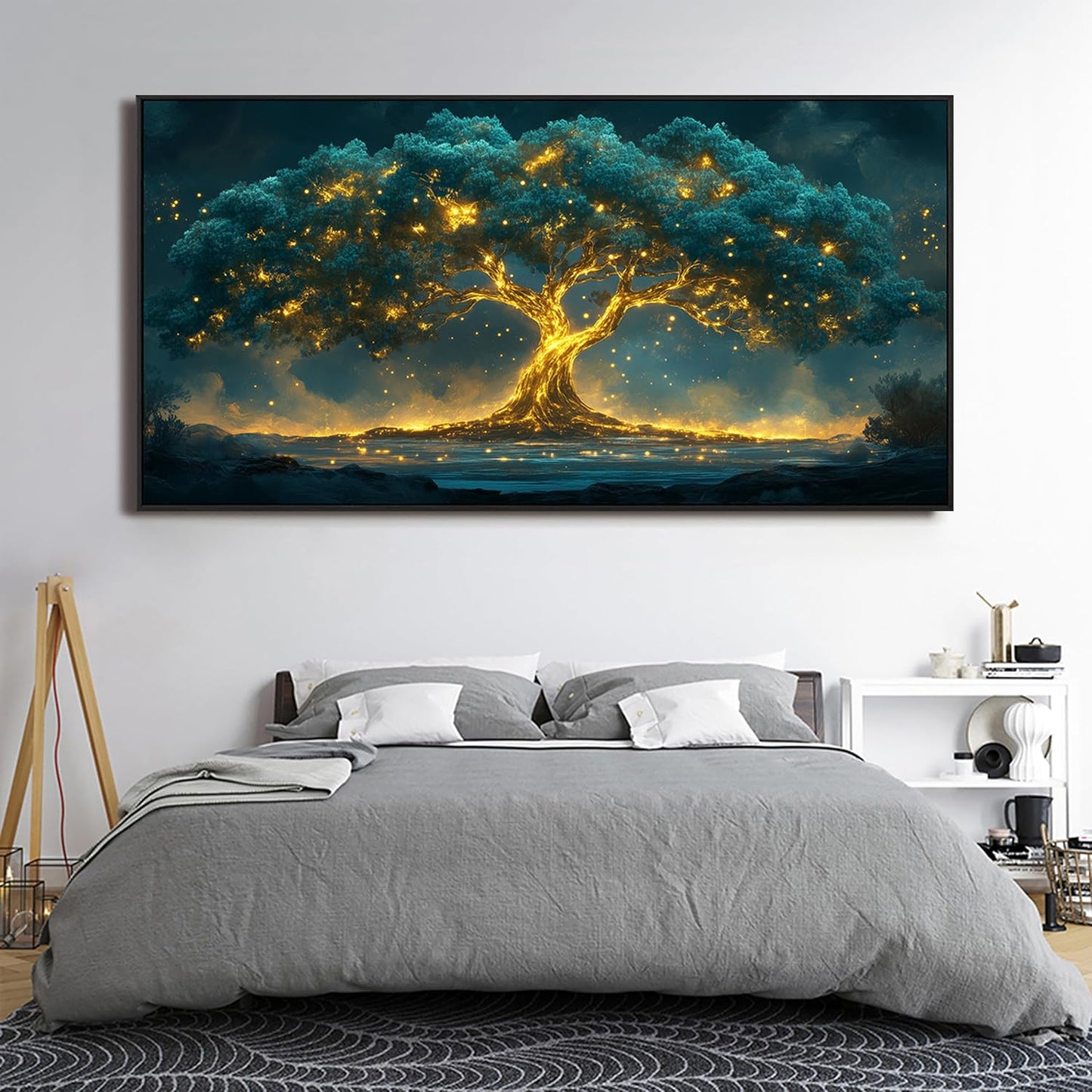 Canvas Framed Wall Art Decor Artwork for Walls Oversized Green Gold Wall Art Prints Large Tree of Life Wall Art for Living Room Canvas Art Wall Decor Modern Home Office Aesthetic Wall Art Decor 29" x 58"