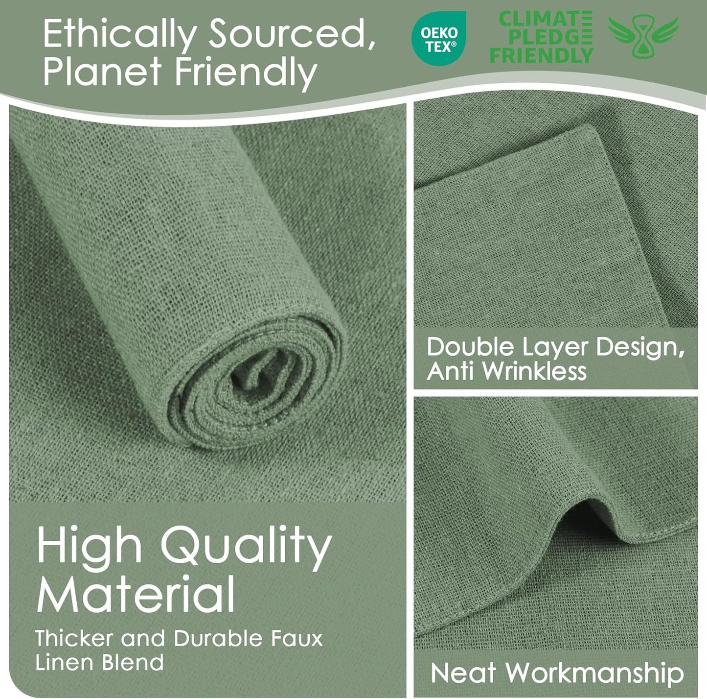 MANSPHIL Sage Green Cloth Placemats Set of 6, Double Layer Faux Linen Place Mats Heat Resistant Washable Table Mats for Dining Kitchen, 13x19 Inch