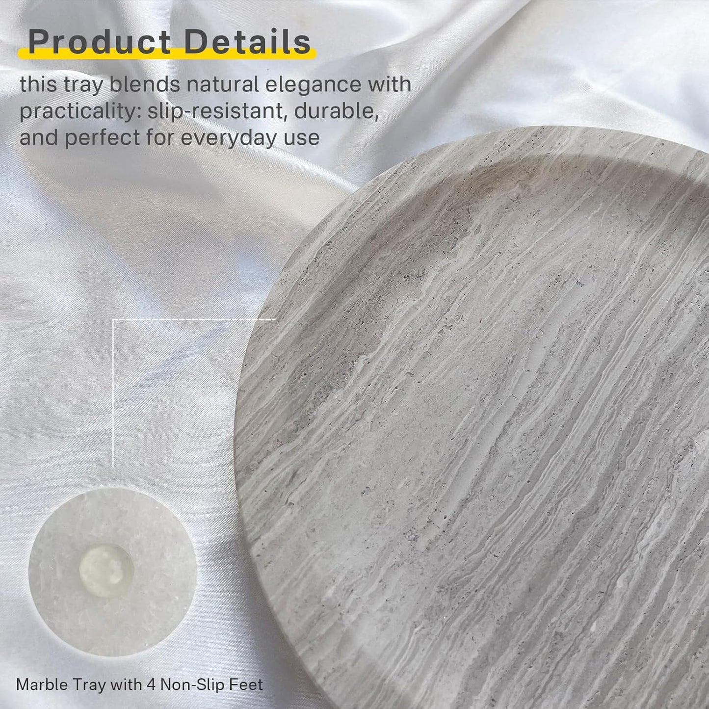 Natural Marble Tray, Stone Vanity Tray for Bathroom & Kitchen Countertop - Organizer for Perfume, Jewelry, Cosmetics 12x6 Inch,Gray Wood Grain