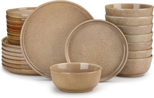 vancasso ANYA 24 Pieces Plates and Bowls Set, Caramel Dinnerware Sets, Reactive Glaze Dishes Set for 8, Ceramic Dishware Sets Kitchen Dinner Set, Microwave & Dishwasher Safe