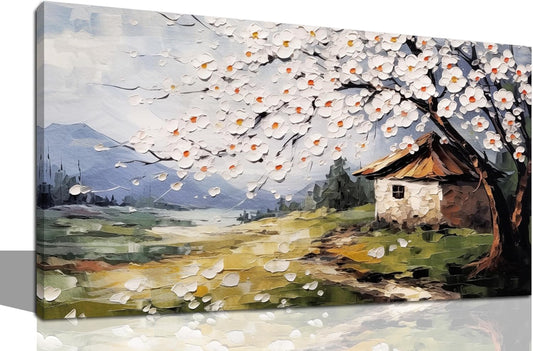 Large Canvas Wall Art for Living Room Farmhouse Decor Pictures Abstraction Landscape Wall Art Decor Prints Plum Blossom Artwork Countryside Canvas Painting Wall Decor for Bedroom with Frame 20x40 IN