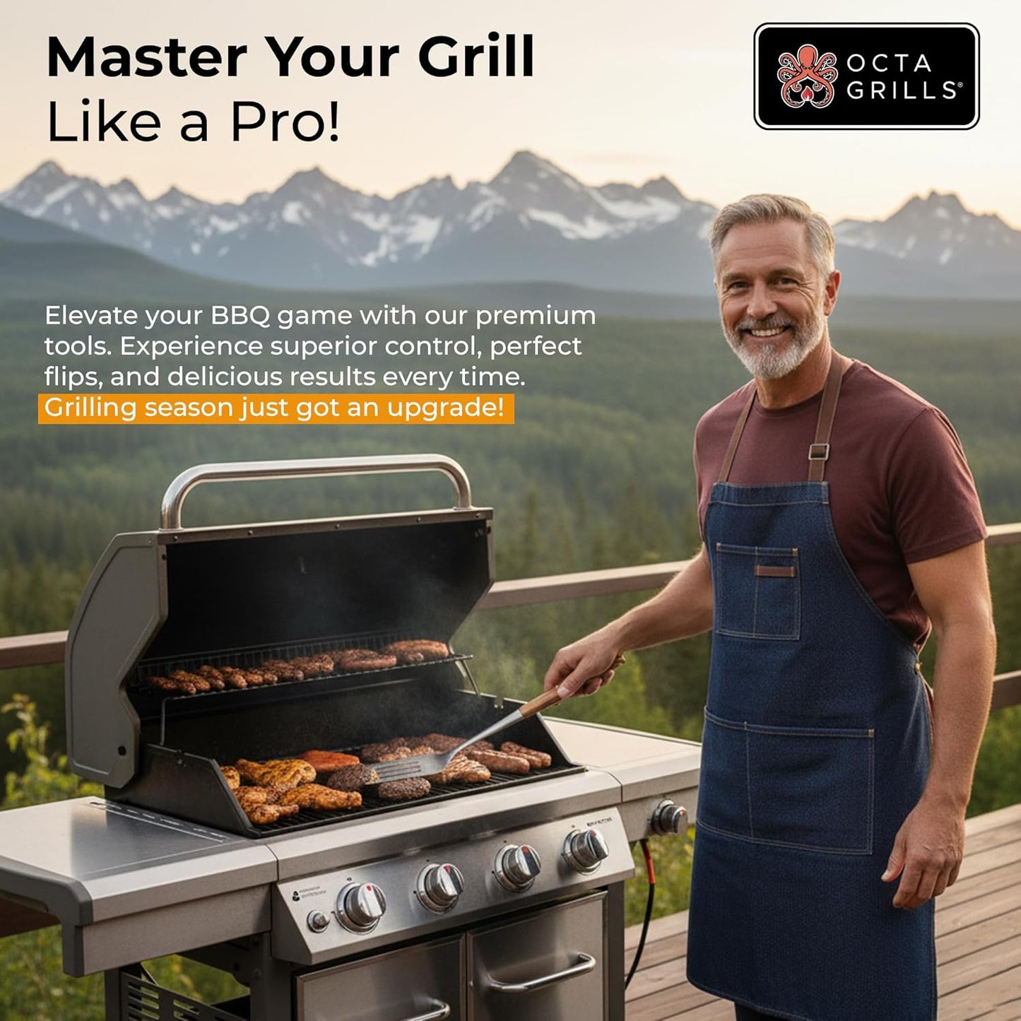 3-Piece BBQ Utensil Set – Premium Stainless Steel Grill Tools with Extra Wide Spatula - Pakka Wood Handles & Leather Hanging Loops (Spatula, Tongs & Fork)