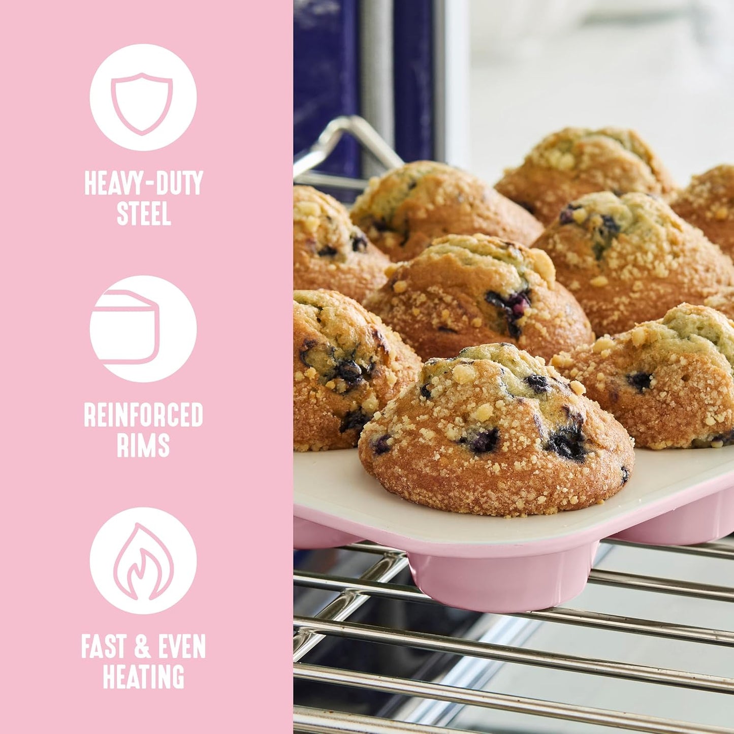 GreenLife 6 Piece Nonstick Bakeware Set, Non-Toxic PFAS-Free Ceramic Oven Pans, Dishwasher & Oven Safe to 450°F, Easy Release Baking Sheet, Loaf Pan, Rectangle & Round Cake, Muffin Pan, Pink