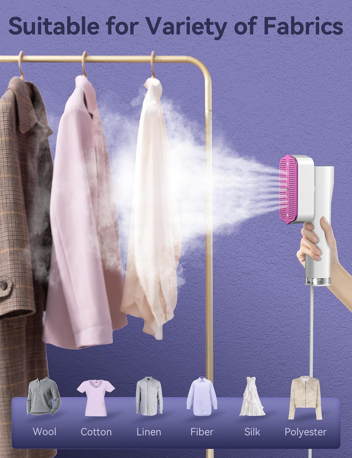 Sundu Steamer for Clothes,15s Fast Heat-up Handheld Garment Steamer,35mins Runtime & 100ml Large Tank,25g/min Steam,Ceramic Panel,Wrinkle Remover for Travel, Home, Office