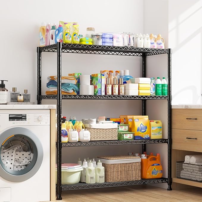 REIBII Wire Shelving Storage Shelves Metal Shelves Heavy Duty Shelving Adjustable Garage Storage Wire Shelf Pantry Shelves for Bedroom Kitchen Rack 35.5''W x 14''D x 59''H