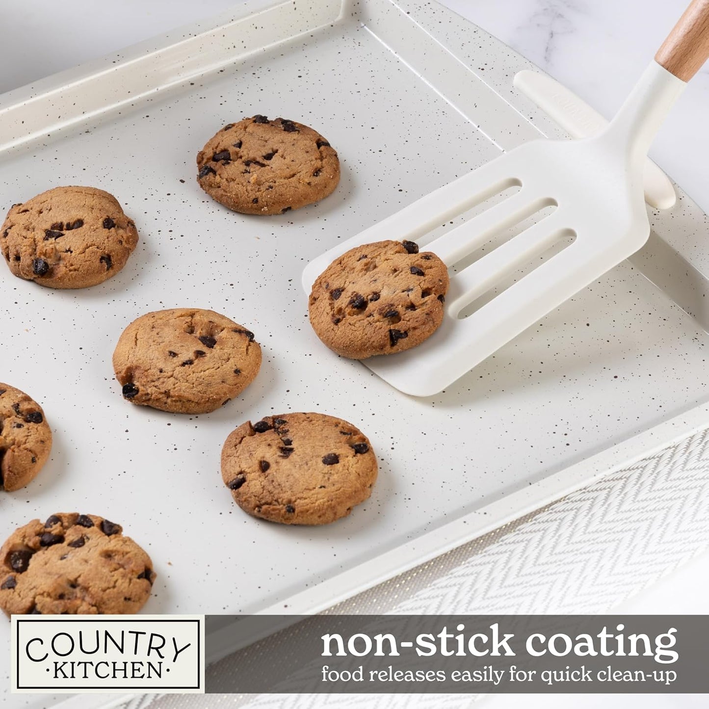 Country Kitchen Nonstick Stackable Bakeware Set - Durable, Easy Release Baking Set, Cream, 14 Pcs