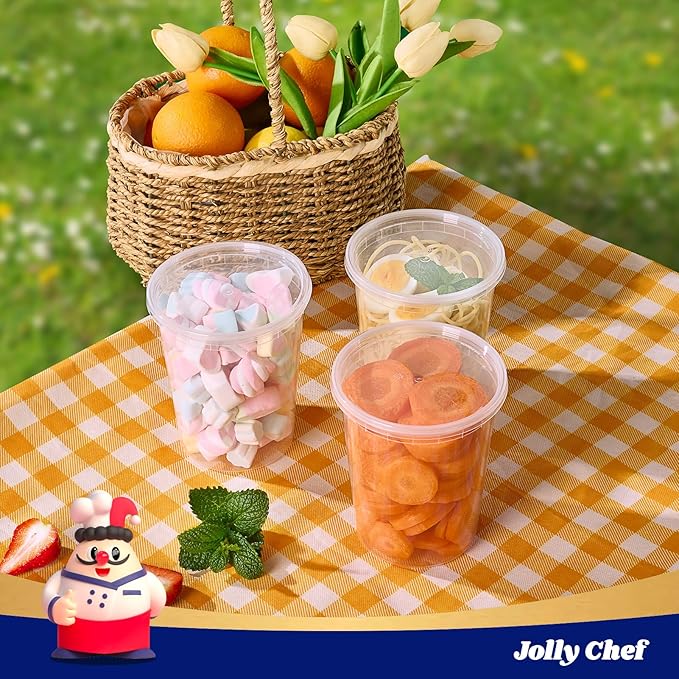 JOLLY CHEF Deli Food Storage Containers with Lids 32 OZ 48 Set Food Storage Containers,Stackable | Leakproof | Microwave | Dishwasher | Freezer Safe