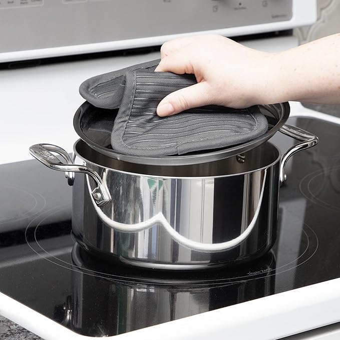 All-Clad Premium Pot Holder & Hot Pad: Heat Resistant to 500 Degrees - 100% Cotton, 10""x6.25"" Hot Pad for Kitchen and Barbeque, (1-Pack), Pewter