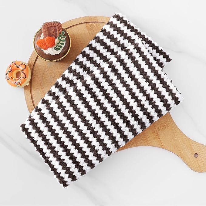 Homaxy Kitchen Towels(12 Pack, 10 x 20 inches), Ultra Soft and Absorbent Dish Towels, Reusable Fast Drying Microfiber Cleaning Cloth, Coral Velvet Wave Design No-lint, Brown