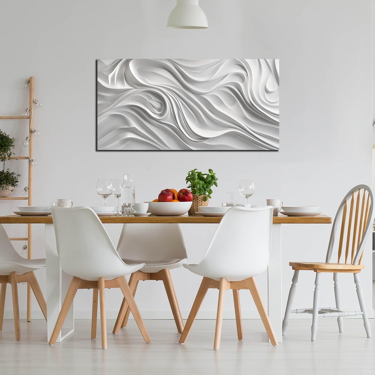 AOZEMI Abstract Canvas Art Wall Decor Modern White Wall Art Prints Large White Artwork for Walls Bedroom Office Kitchen Wall Decor 24" X 48"