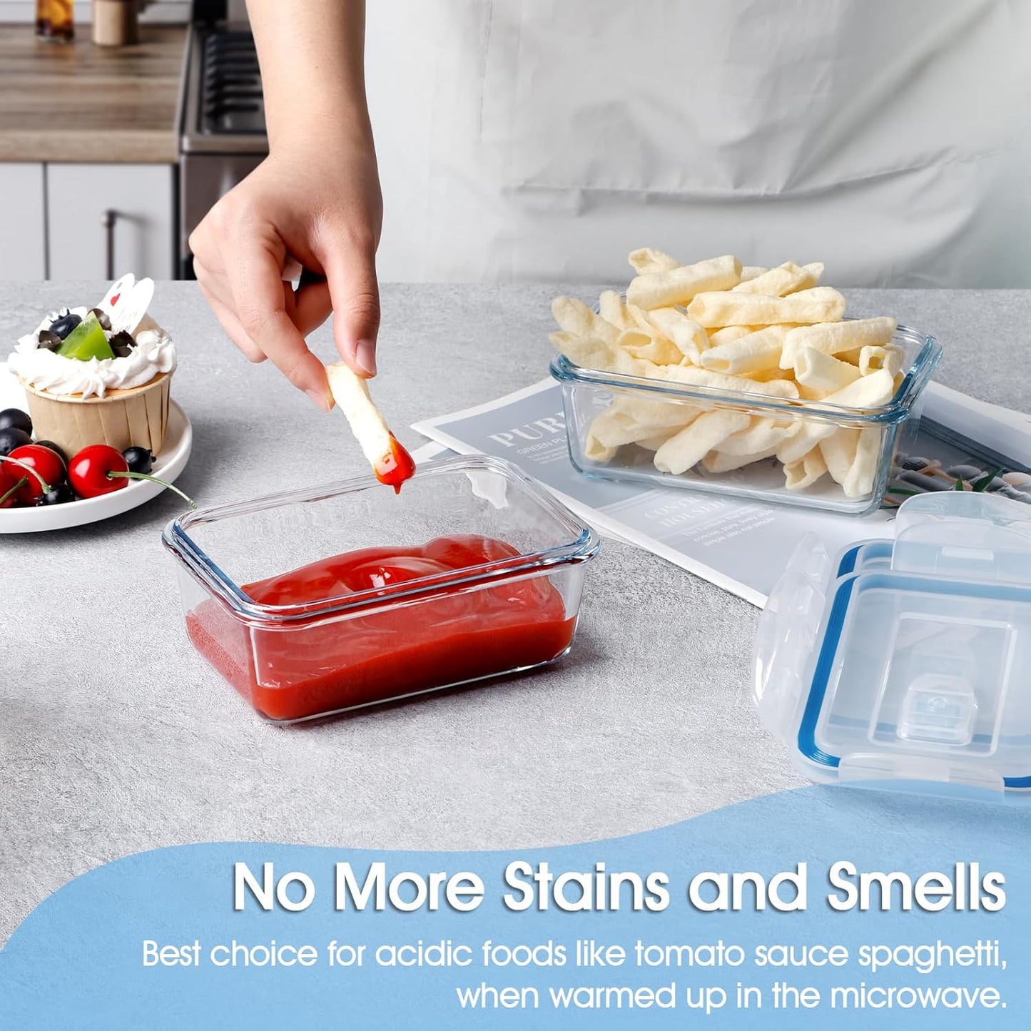 NUTRIUPS 0.45L Glass Food Storage Containers Set of 2, Rectangular Meal Prep Containers, Food Storage Containers