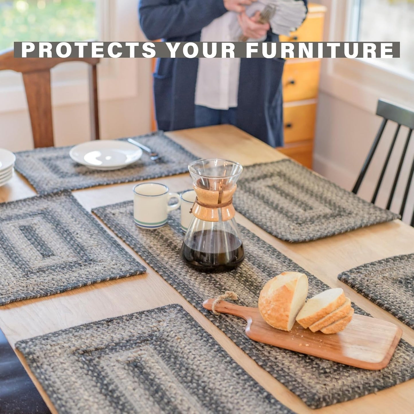 Homespice Flint Hill Jute Braided Oval Placemats, Warm Primitive Decor, Set of 6, 13x19 Grey Table Mats - Vibrant Colors, Durable, Easy to Clean and Protects Furniture