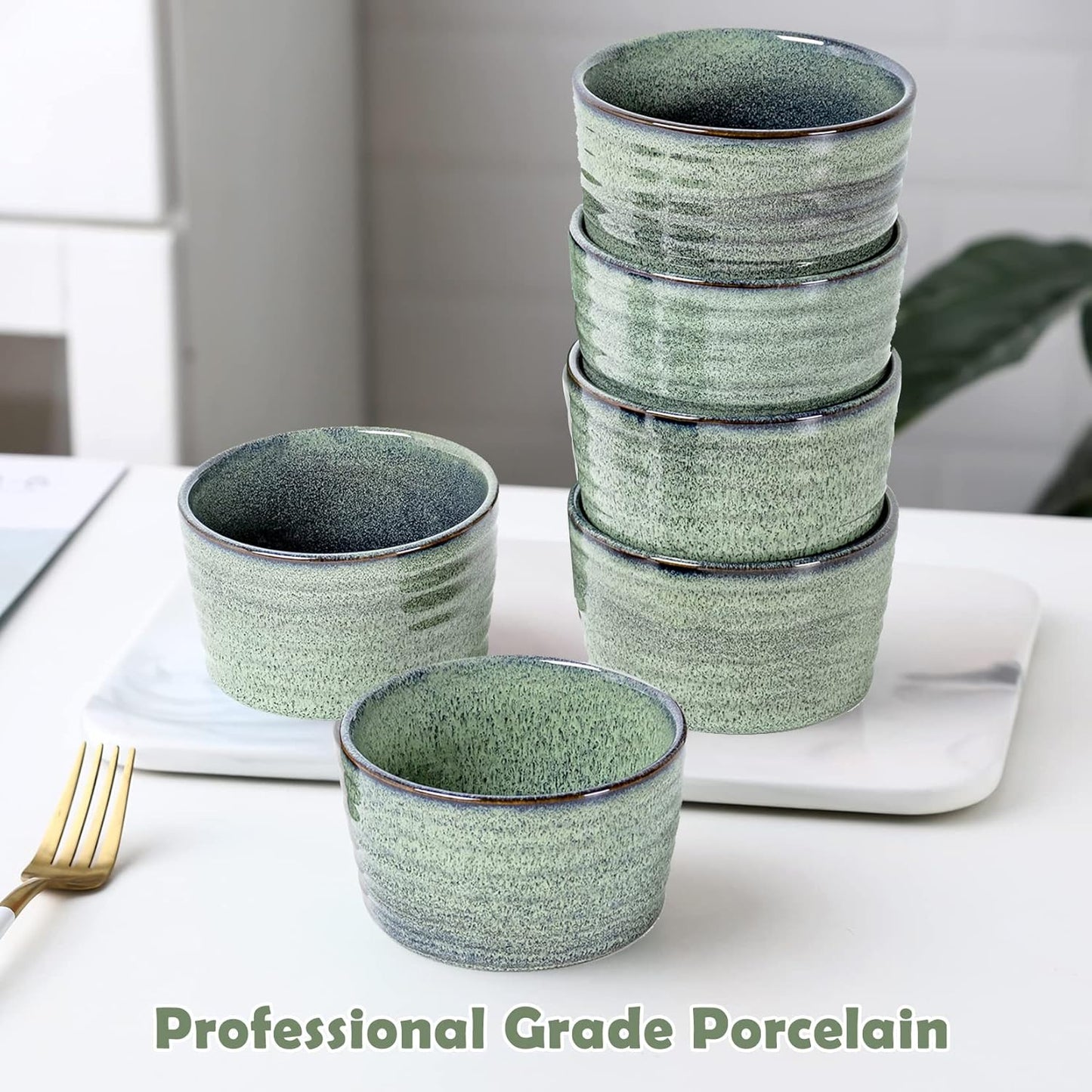 UNICASA Ramekin Set of 2, UNICASA 8 oz Creme Brulee Ramekins, Oven Safe Baking Set for Custard, Pudding, Souffle Cups, Reactive Green