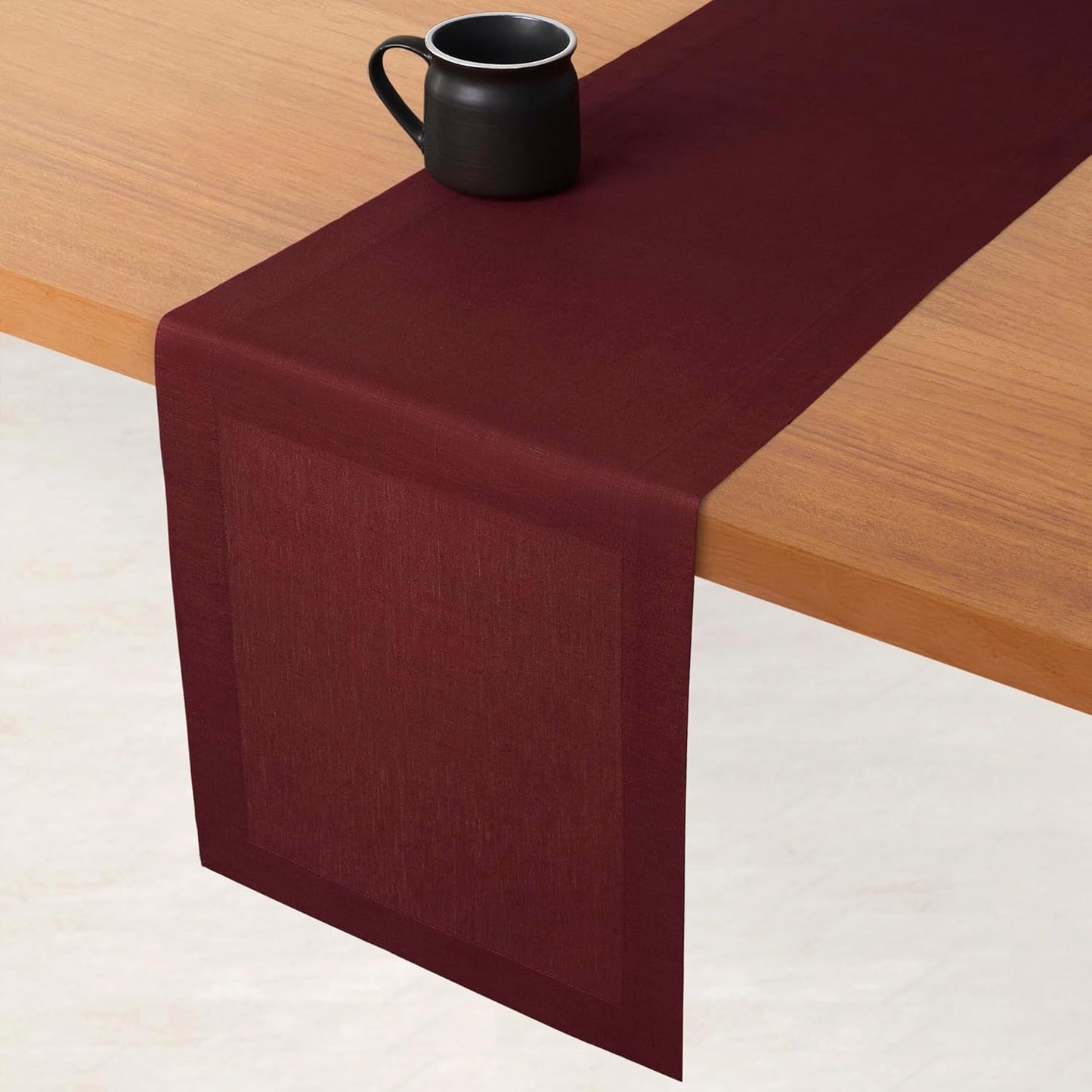 D'Moksha Homes Linen Table Runner 48 Inches - 100% Pure Linen Dark Red Table Runner 14 x 48 Inch for Coffee Tables, Dresser, Fall, Autumn and Halloween - Machine Washable