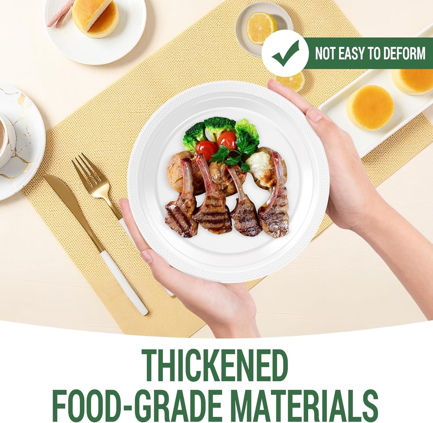 50 White Plastic Plates For Party, Includes 25-9" & 25-7" Cake Dessert Plastic Dinner Plates Disposable For Party Supplies