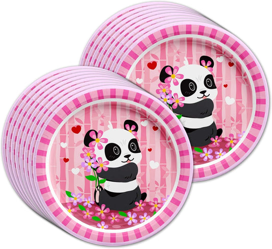 Pink Panda Birthday Party Supplies Set Plates Napkins Cups Tableware Kit for 16